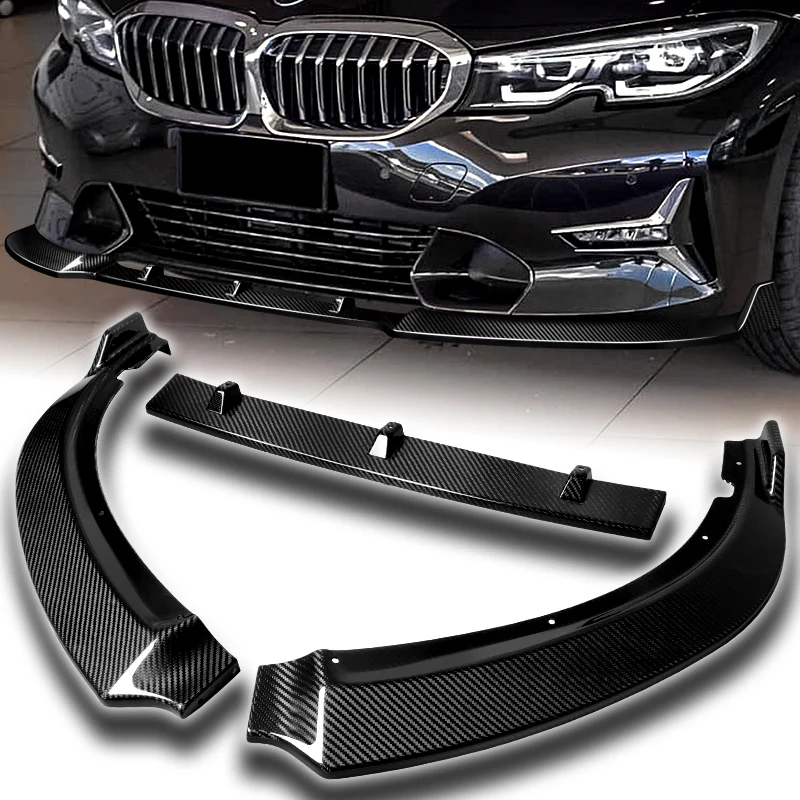 2019-2022 BMW G20 G21 3-Series Sport Real Carbon Fiber 3-Piece Front Bumper Body Spoiler Splitter Lip Kit - Image 5