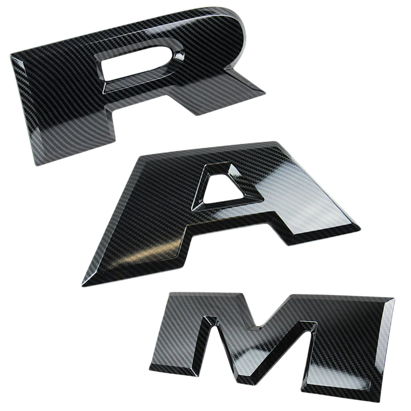 Set of RAM 3D Letter Logo Car Tailgate Emblem Carbon Fiber Look Badge Sticker for 1500 Rear Trunk 2015 2016 2017 2018