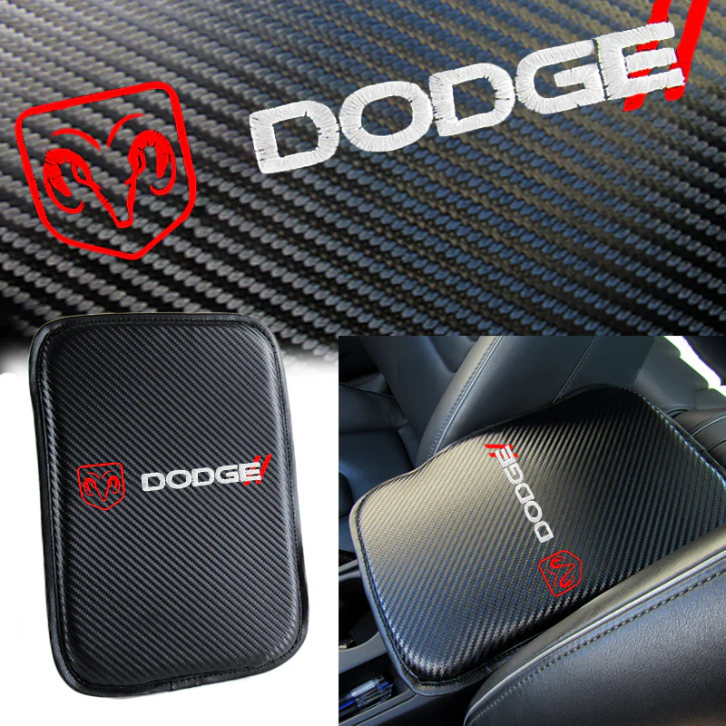 DODGE SRT Embroidered Set Armrest Cushion Center Console Cover Pad Mat with Seat Belt Cover Carbon Fiber Look - Image 9