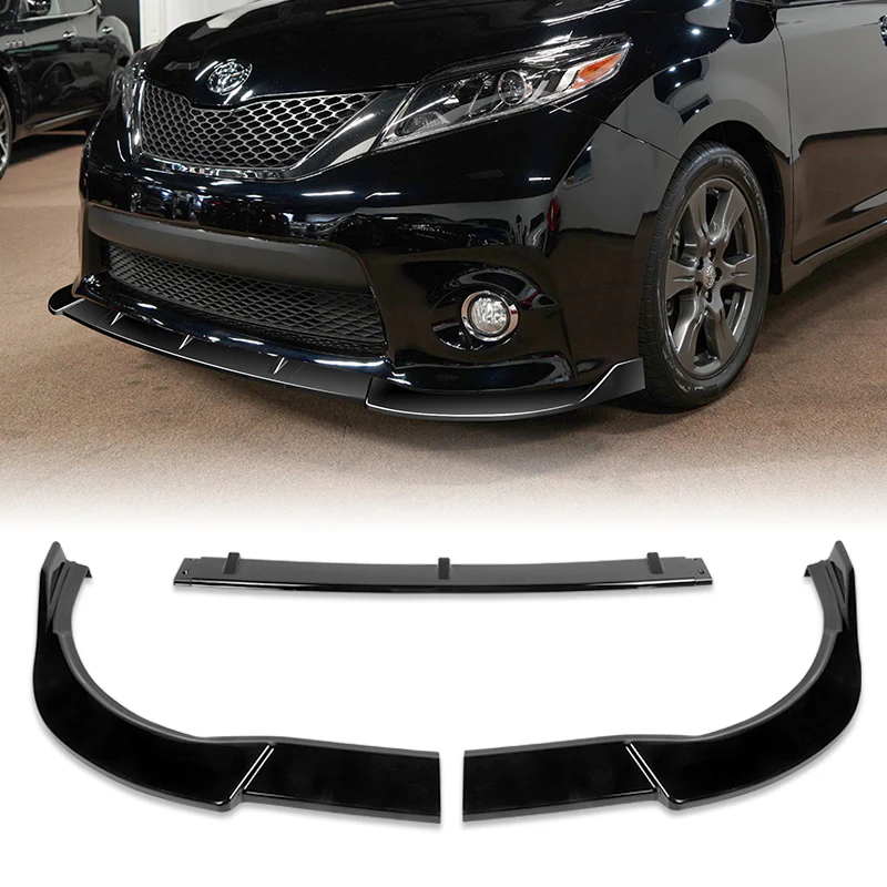 For 2011-2017 Toyota Sienna SE MP-Style Painted Black Front Bumper Body Splitter Spoiler Lip 3PCS