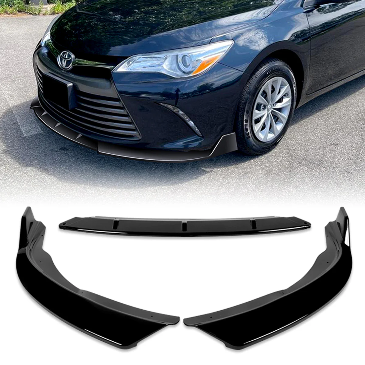 For 2015-2017 Toyota Camry STP-Style Painted Black Front Bumper Body Splitter Spoiler Lip 3PCS