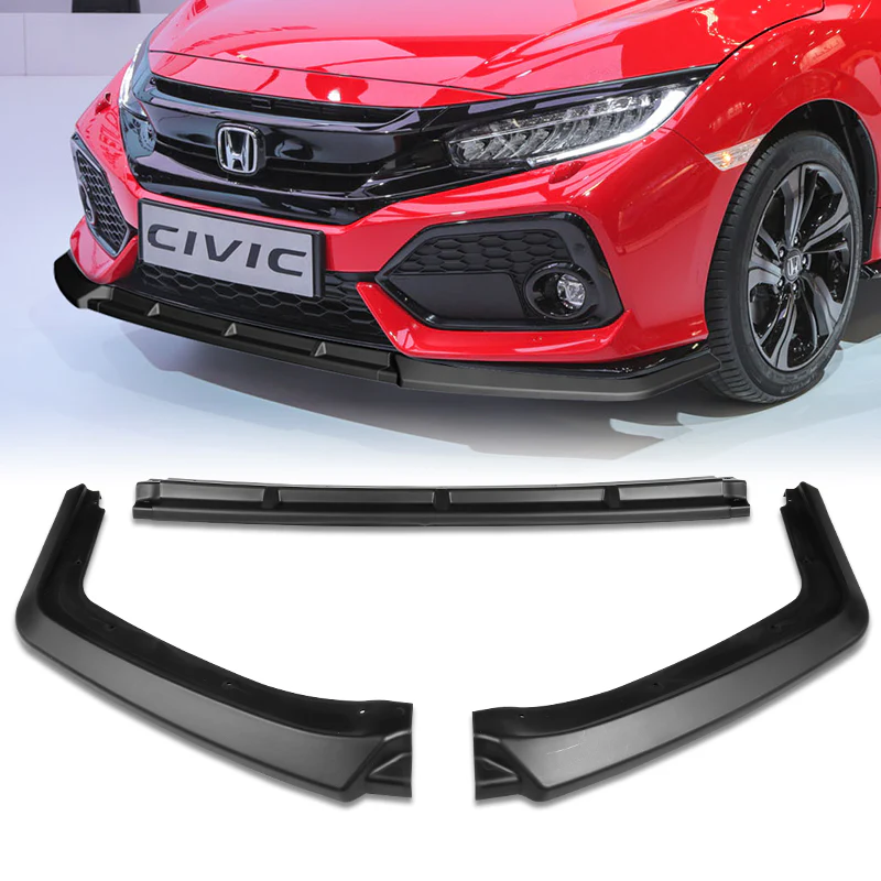 For 2017-2021 Honda Civic Hatchback Black MUG Front Bumper Body Splitter Spoiler Lip 3PCS