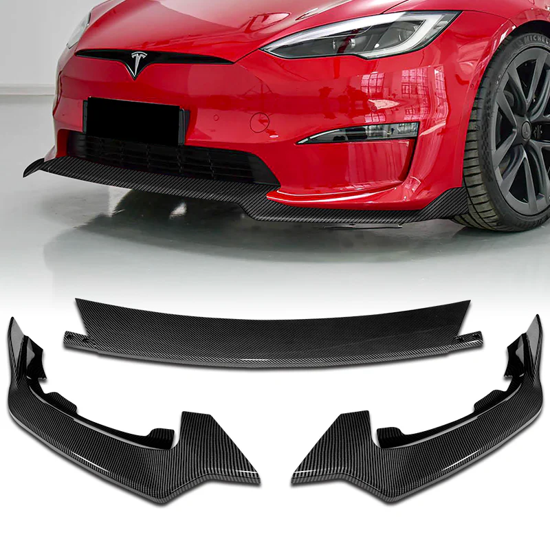 For 2021-2025 Tesla Model S Carbon Look Front Bumper Body Splitter Spoiler Lip 3PCS