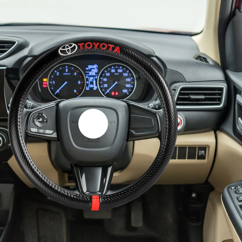 For all TOYOTA 15" Diameter Car Steering Wheel Cover Carbon Fiber Look Leather X1 - Image 8