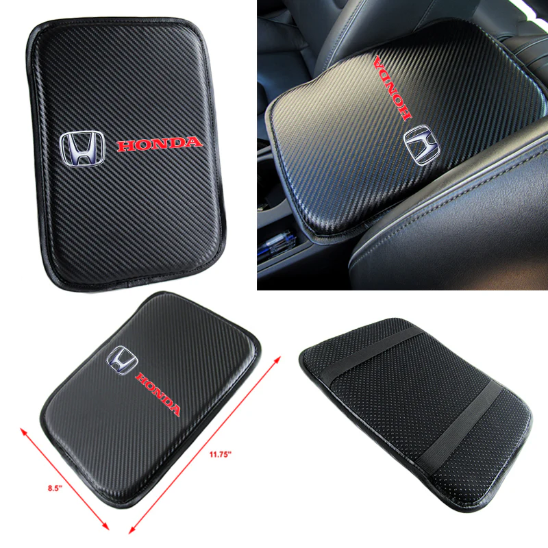 For HONDA Racing Car Center Console Armrest Cushion Mat Pad Cover & Black Leather Keychain Set - Image 2