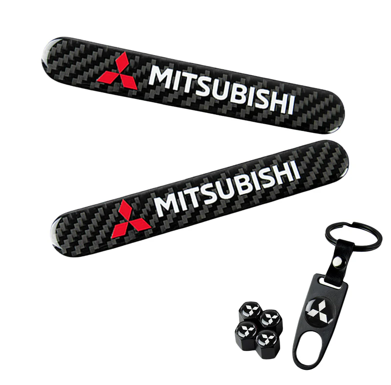 MITSUBISHI Set LOGO Emblems with Black Wheel Tire Valves Air Caps Keychain - US SELLER