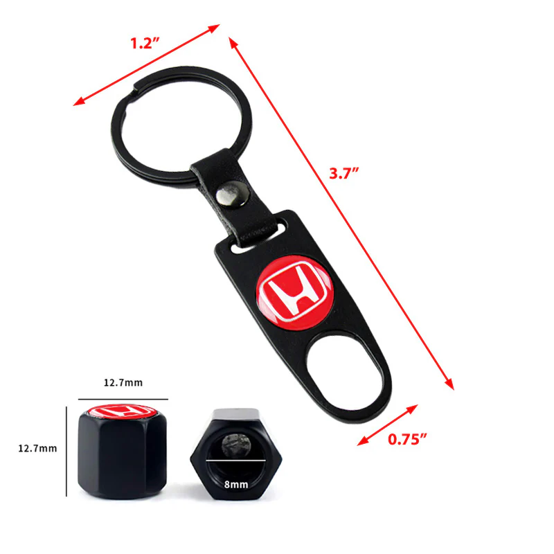 Honda Civic Set of Black Tire Valves Dust Stem Air Caps Keychain with Black Carbon Fiber Look Seat Belt Covers - Image 7