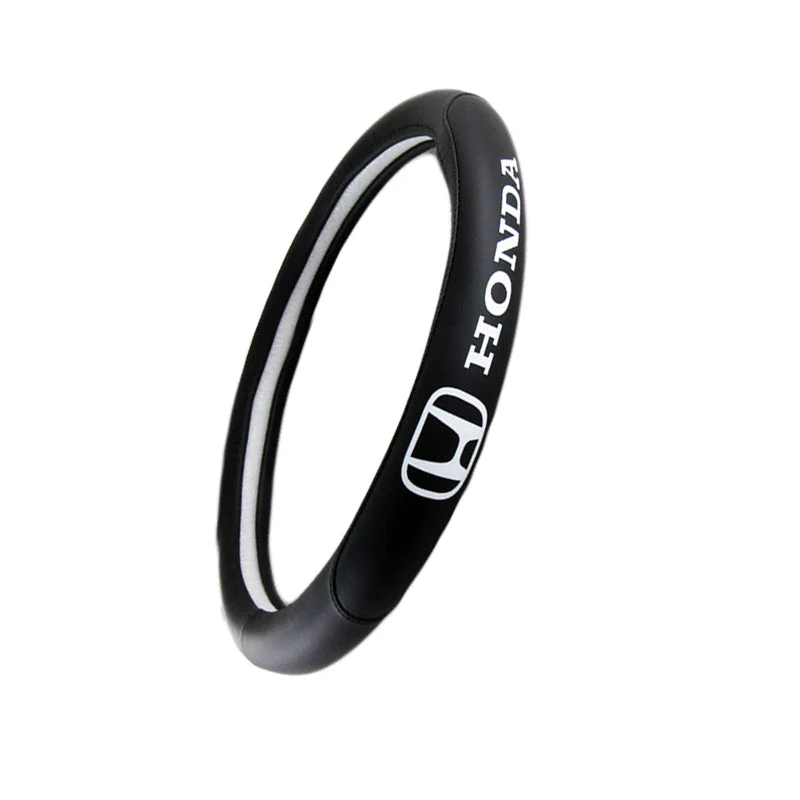 Honda Black Set Genuine Leather 15" Diameter Car Auto Steering Wheel Cover with STEERING EMBLEM BADGE - Image 7