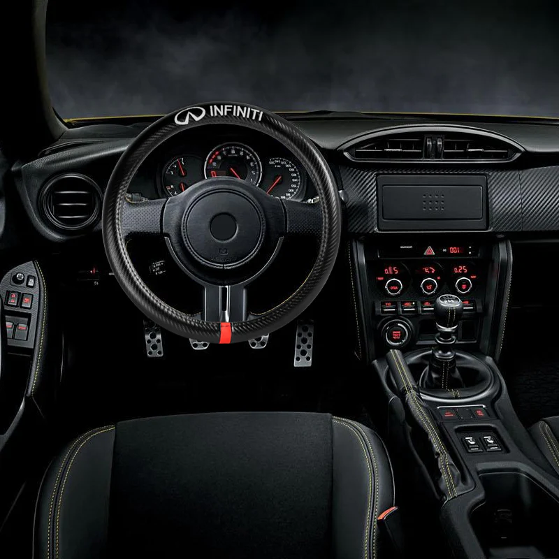 INFINITI Set of Car 15" Steering Wheel Cover Carbon Fiber Look Leather with Exquisite Clock - Image 11