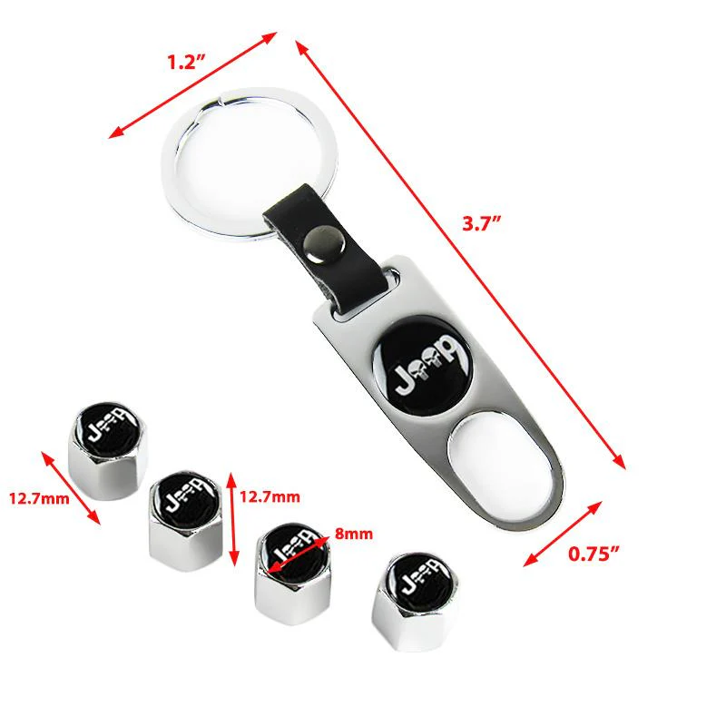 JEEP Set Emblems with Punisher Logo Silver Wheel Tire Valves Air Caps Keychain - US SELLER - Image 3