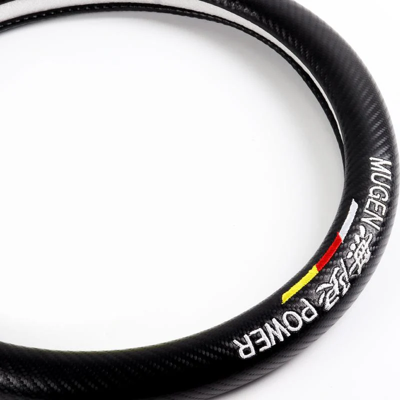 MUGEN POWER Set of Car 15" Steering Wheel Cover Carbon Fiber Style Leather HONDA CIVIC Si with Seat Belt Covers - Image 2