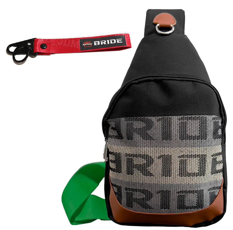 NEW BRIDE RACING BACKPACK GREEN STRAPS GRADATION CROSSBODY SHOULDER BAG W/ RED KEYTAG