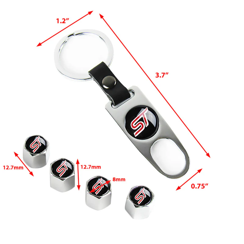 Ford Racing ST Set LOGO Emblems with Silver Tire Wheel Valves Air Caps Keychain - US SELLER - Image 3