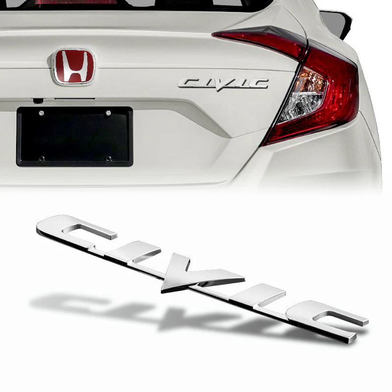 3 PCS Set Red JDM H Front & Rear Emblems with Civic Rear Chrome Emblem For 06-11 CIVIC SEDAN DX EX LX SI - Image 7