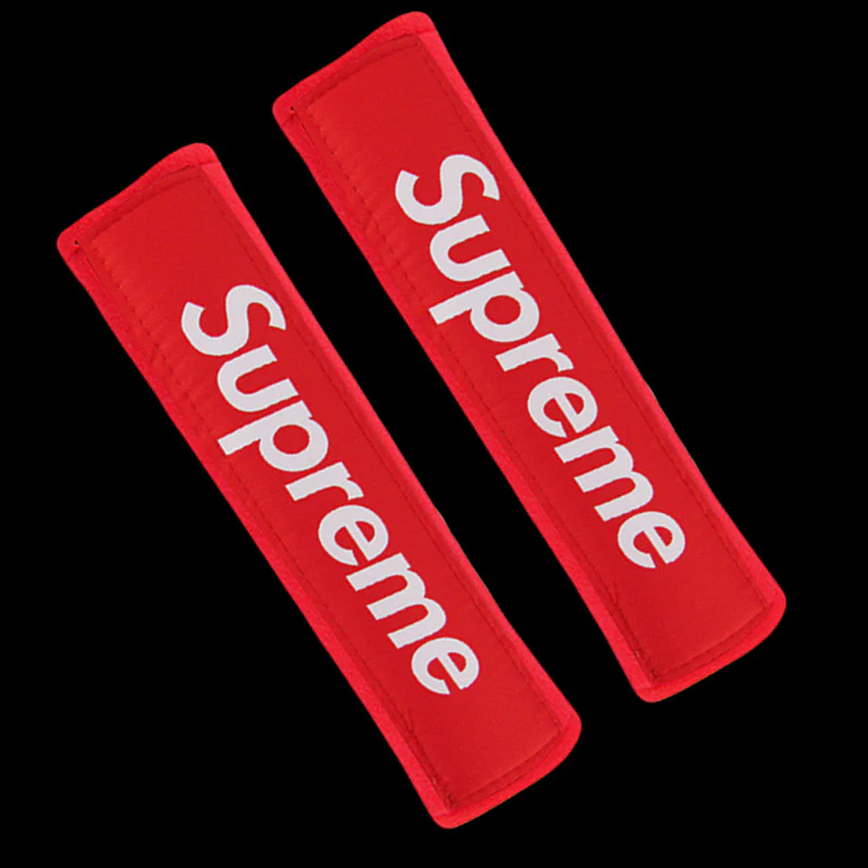 Supreme3M Set Red Embroidered Logo Seat Belt Covers with Metal Pendant with Calf Leather Keychain For Honda Toyota - Image 7