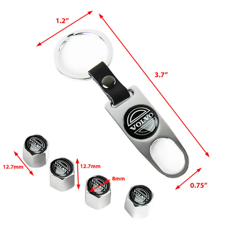 VOLVO Set LOGO Emblems with Silver Tire Valves Wheel Air Caps Keychain - US SELLER - Image 3
