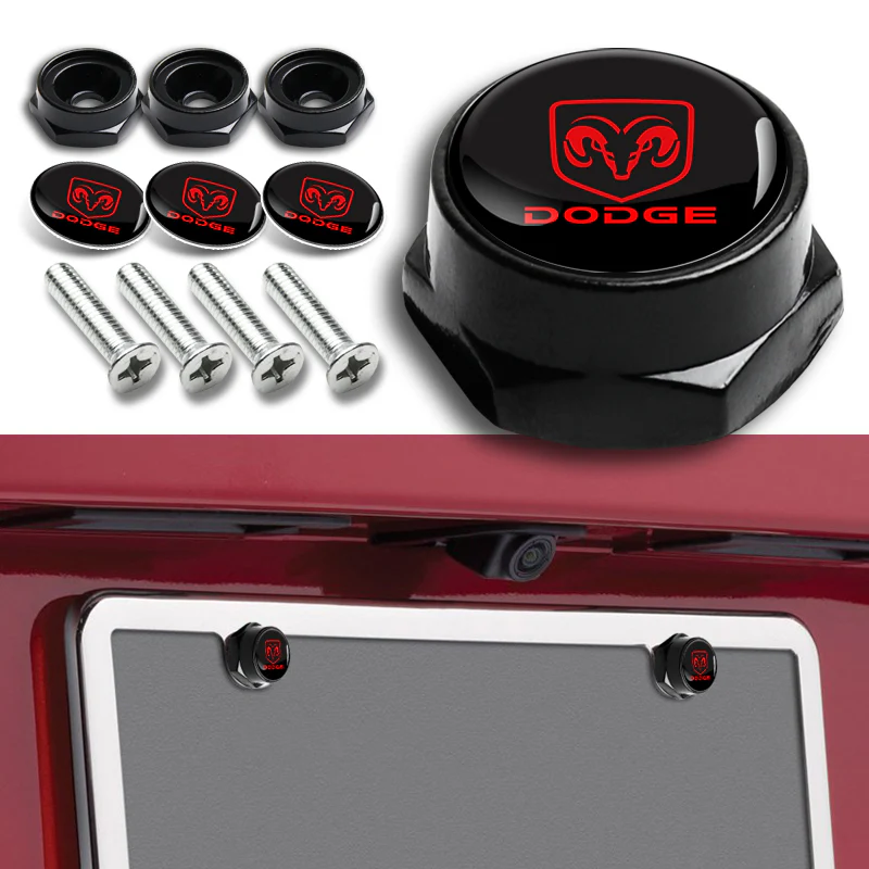 DODGE Black Stainless Steel License Plate Frame 2pcs with Caps Bolt SET Brand New - Image 5