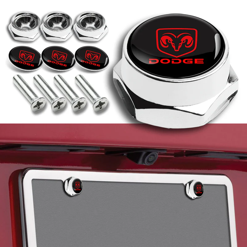 DODGE Black Stainless Steel License Plate Frame 2pcs with Caps Bolt Brand New SET - Image 7