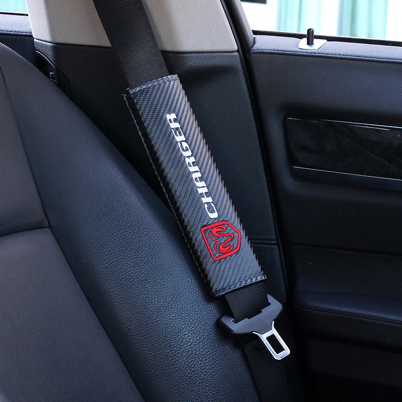 Dodge Charger Set of Silver Car Wheel Tire Valves Dust Stem Air Caps Keychain with Black Carbon Fiber Look Seat Belt Covers - Image 7
