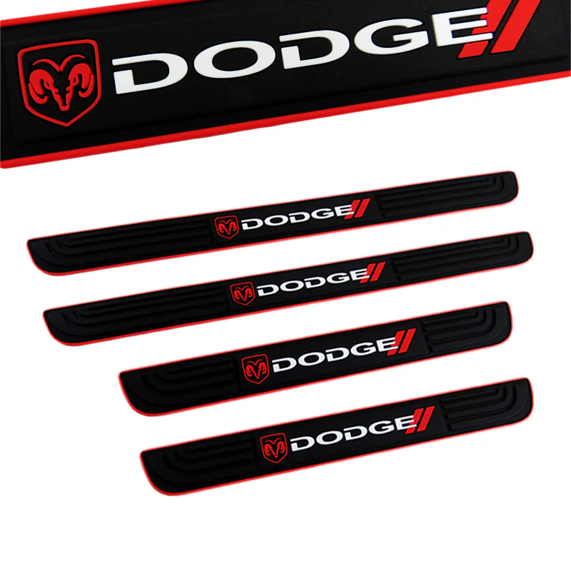 DODGE Set 4PCS Car Door Rubber Scuff Sill Panel Step Protector with Keychain Wheel Tire Valves Dust Stem Air Caps - Image 5