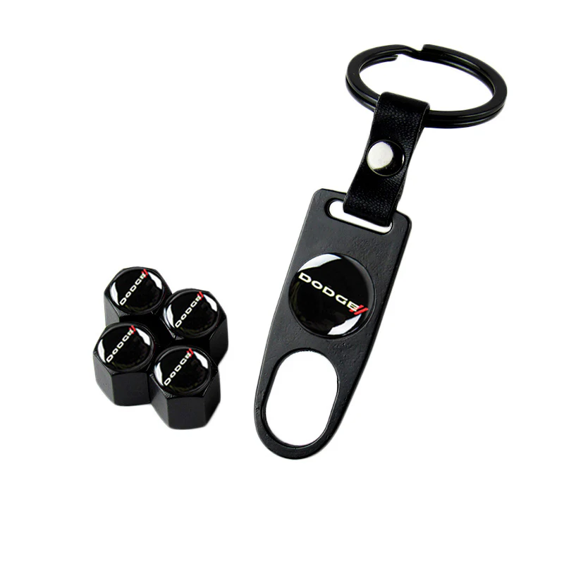 DODGE Set 4PCS Car Door Rubber Scuff Sill Panel Step Protector with Keychain Wheel Tire Valves Dust Stem Air Caps - Image 8