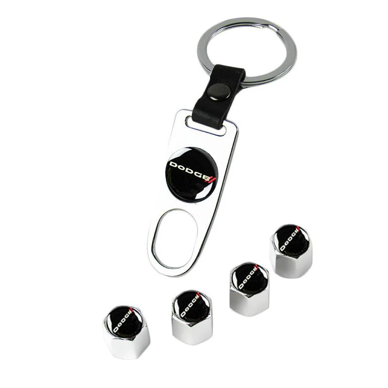 DODGE Set Car Door Rubber Scuff Sill Panel 4PCS Step Protector with Wheel Tire Valves Dust Stem Air Caps Keychain - Image 4