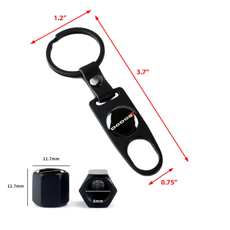 DODGE Set LOGO Emblems with Black Wheel Tire Valves Air Caps Keychain - US SELLER - Image 3