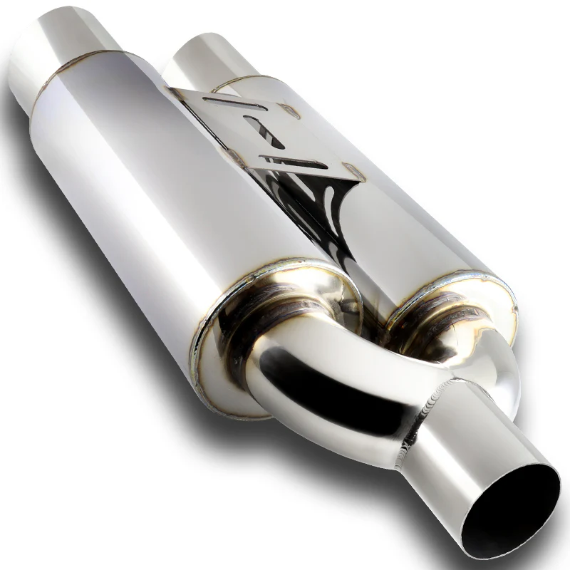 DTM Dual Body Slant Tip Style Universal 2.5" Inlet 3.5" Outlet Deep And Smooth Tone, Removable Silencer Pre-attached, Weld-On T-304 Exhaust High Flow Dual Tip Muffler -Chrome - Image 4