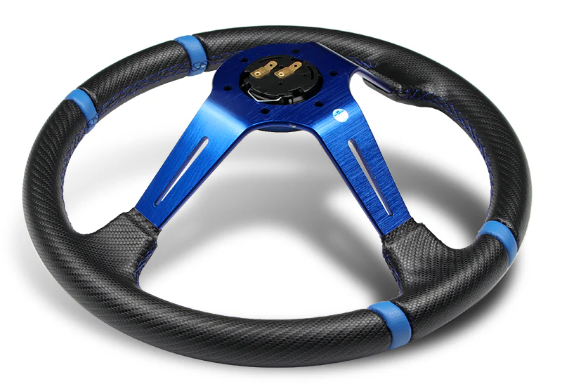 For 1990-2003 Mazda Protege 350mm Blue / Carbon PVC Leather Steering Wheel + Silver Aluminum Hub - Image 3