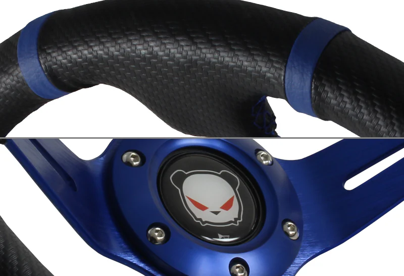 For 1991-1996 Nissan Sentra 350mm Blue / Carbon PVC Leather Steering Wheel + Blue Aluminum Hub - Image 5