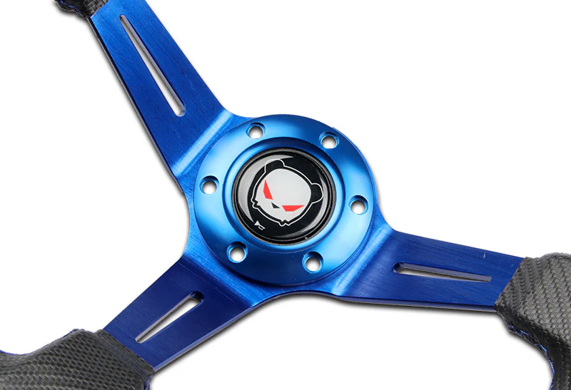 For 1990-2003 Mazda Protege 350mm Blue / Carbon PVC Leather Steering Wheel + Purple Aluminum Hub - Image 6