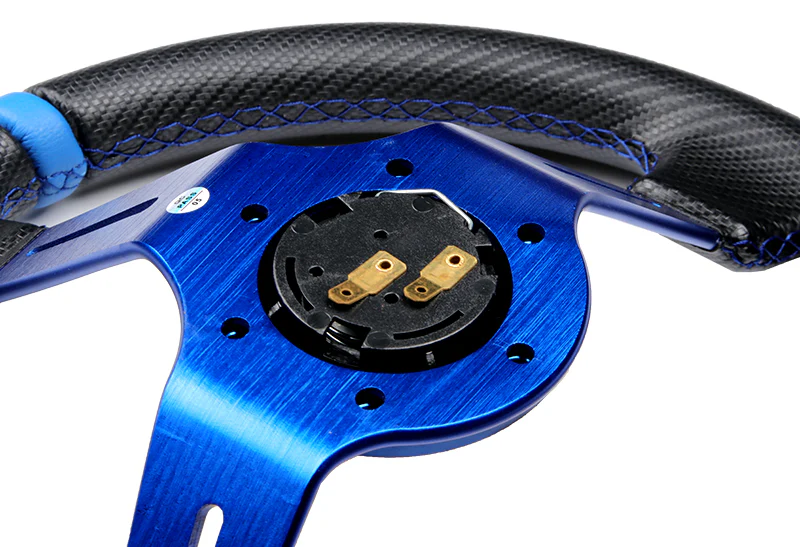 For 1995-2006 Hyundai Accent 350mm Blue / Carbon PVC Leather Steering Wheel + Silver Aluminum Hub - Image 4