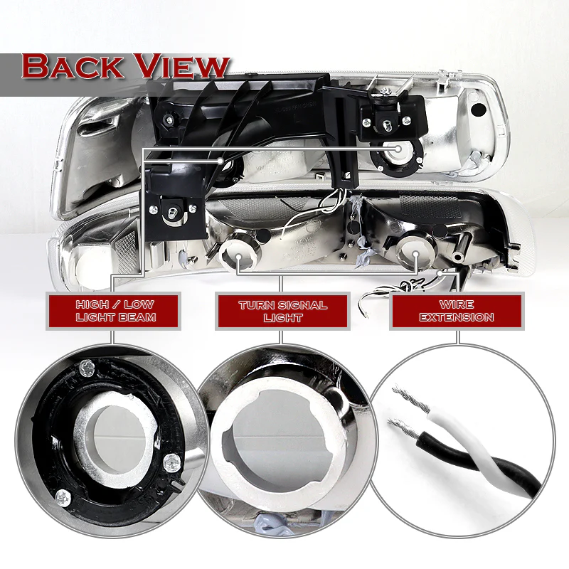 For 1999 - 2002 Chevrolet Chevy Silverado / 2000 - 2006 Tahoe Suburban G2 LED Bar DRL Headlights -Chrome Housing / Clear Lens / Clear Reflectors (4-Piece Set) - Image 3