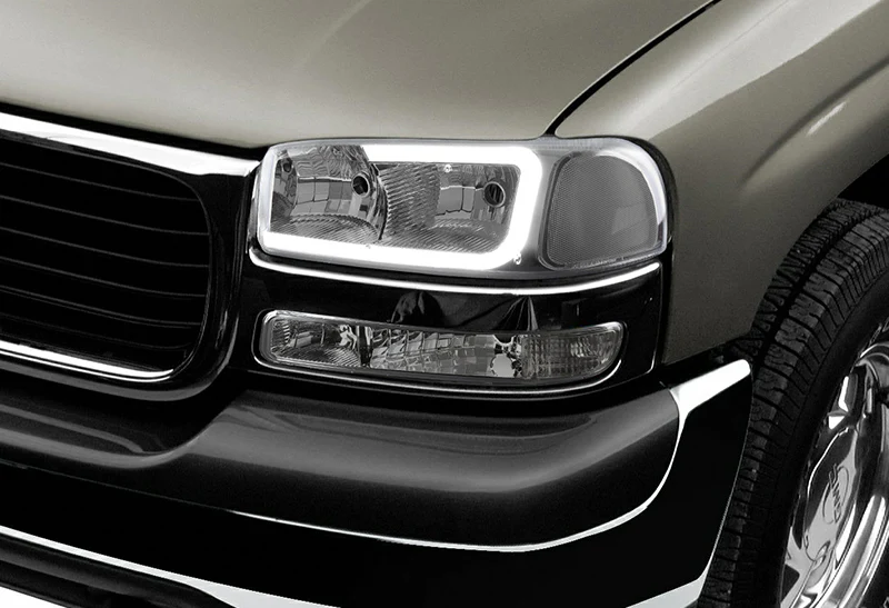 For 2000 - 2006 GMC Yukon XL 1500 2500 G2 LED DRL Headlights -Chrome Housing / Smoke Lens / Clear Reflectors (4-Piece Set) - Image 7