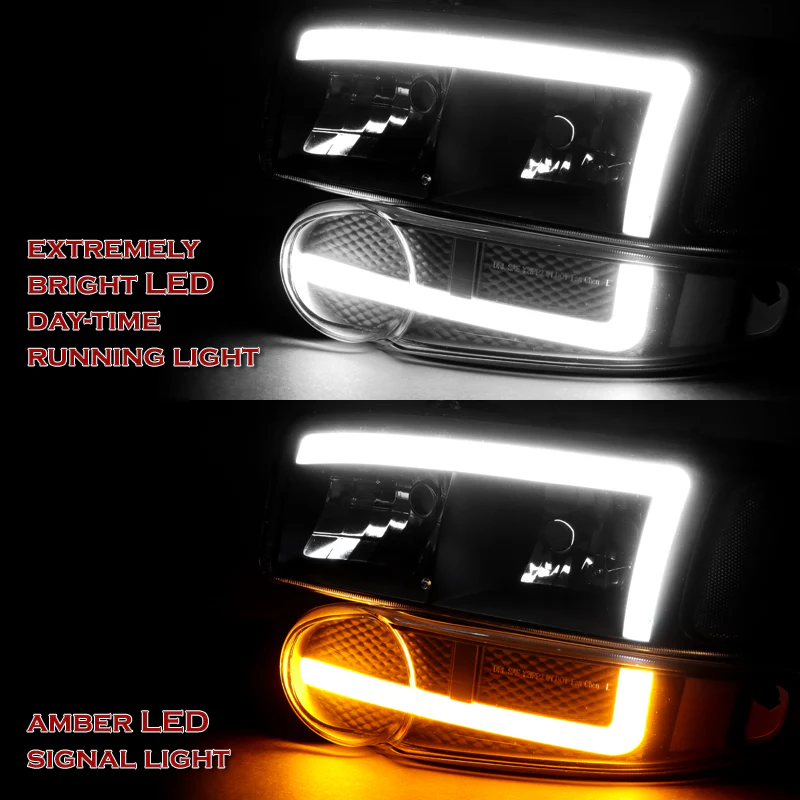 For 2001 - 2007 GMC Sierra 1500 Denali LED DRL Headlights -Chrome Housing / Smoke Lens / Clear Reflectors (4-Piece Set) - Image 4