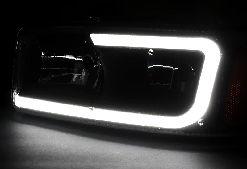 For 2001 - 2006 GMC Yukon 1500 Denali G2 LED DRL Headlights -Black Housing / Smoke Lens / Amber Reflectors (4-Piece Set) - Image 4