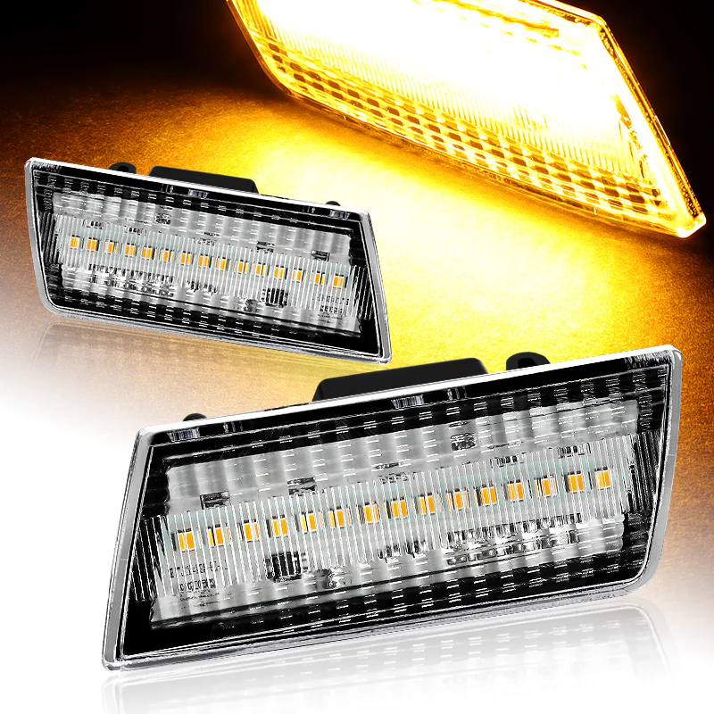 For 2005–2014 Chrysler 300 Amber LED Turn Signal Front Fender Side Marker Lights -Clear Lens