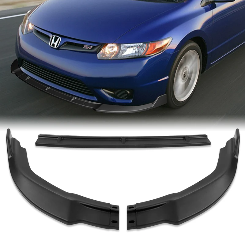 For 2006-2008 Honda Civic 2DR JDM CS-Style 3-PCS Matt Black Front Bumper Spoiler Lip