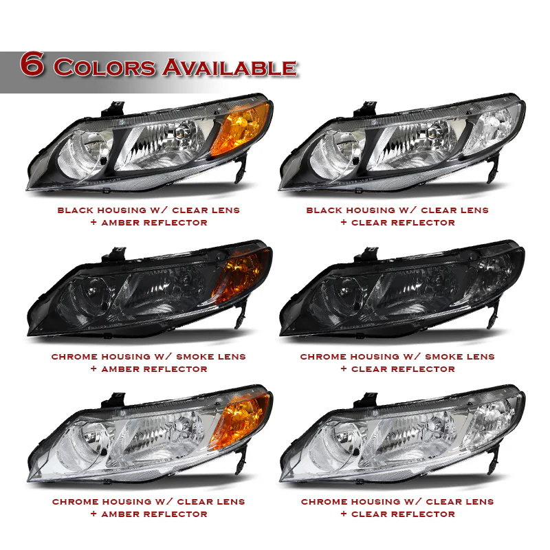 For 2006 - 2011 Honda Civic 4DR/Sedan Headlights -Black Housing / Smoke Lens / Amber Reflectors - Image 4