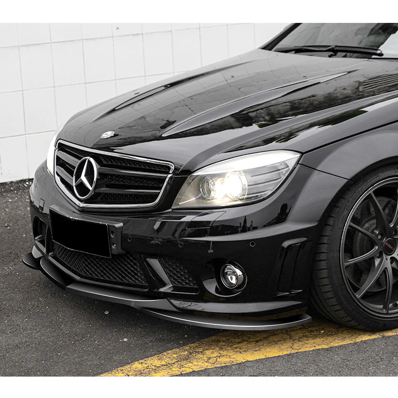 For 2008-2011 Mercedes-Benz W204 C63 AMG 3-PCS Painted Black Front Bumper Spoiler Lip - Image 5