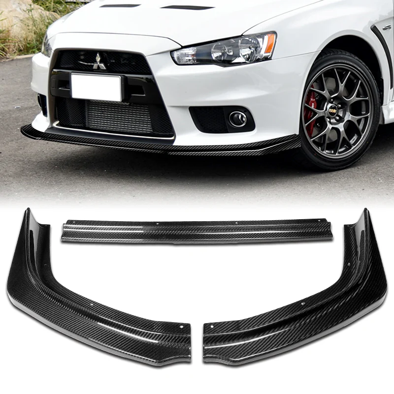 For 2008-2015 Mitsubishi Evolution R-Style Carbon Fiber Front Bumper Body Splitter Spoiler Lip 3PCS