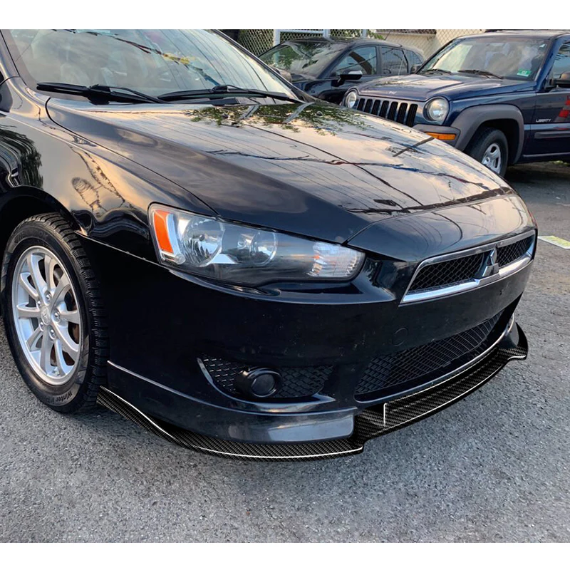 For 2008-2015 Mitsubishi Lancer RA-Style 3-PCS Carbon Fiber Front Bumper Spoiler Lip - Image 5