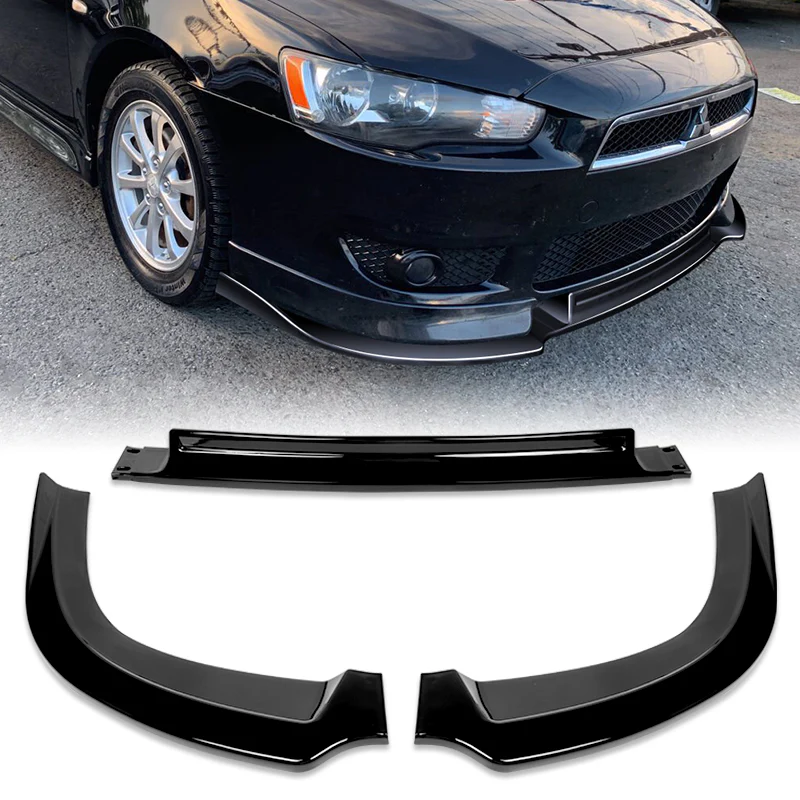 For 2008-2015 Mitsubishi Lancer RA-Style 3-PCS Painted Black Front Bumper Spoiler Lip
