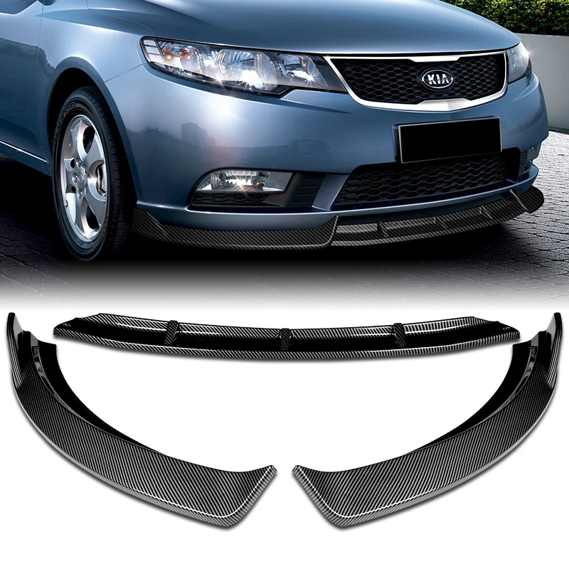 For 2010-2013 Kia Forte STP-Style Carbon Look Front Bumper Splitter Spoiler Lip 3-PCS