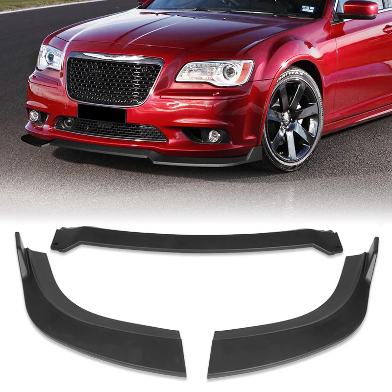 For 2012-2014 Chrysler 300 SRT8 STP-Style 3-PCS Matt Black Front Bumper Spoiler Lip