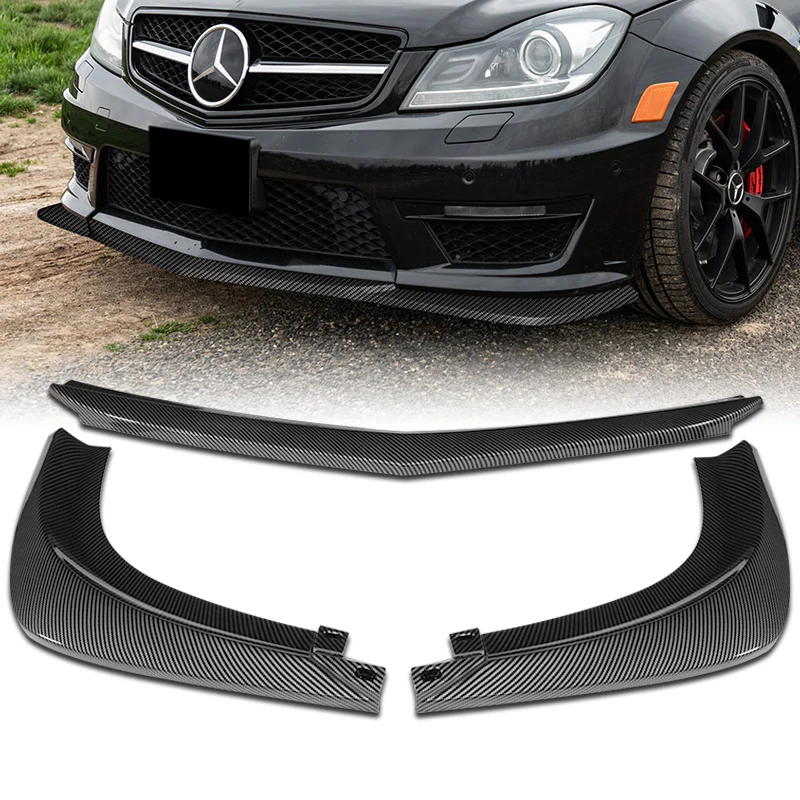 For 2012-2014 Mercedes-Benz W204 C63 AMG 3-PCS Carbon Painted Front Bumper Spoiler Lip