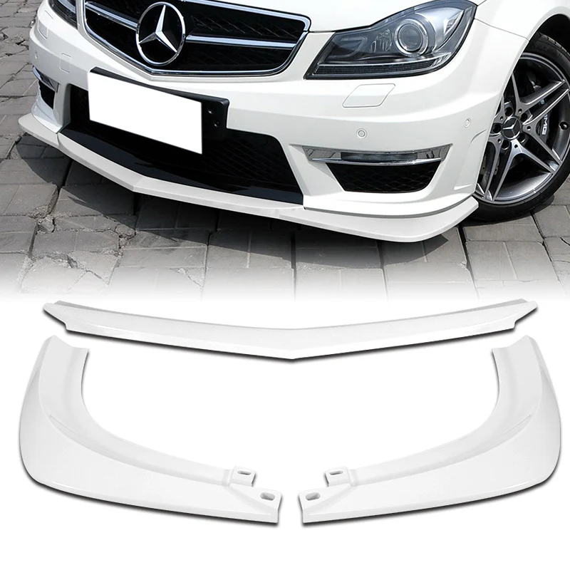 For 2012-2014 Mercedes-Benz W204 C63 AMG 3-PCS Painted White Front Bumper Spoiler Lip