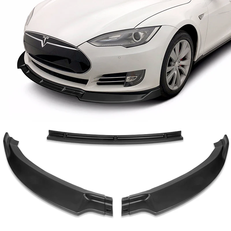 For 2012-2016 Tesla Model S STP-Style 3-PCS Matt Black Front Bumper Body Spoiler Lip
