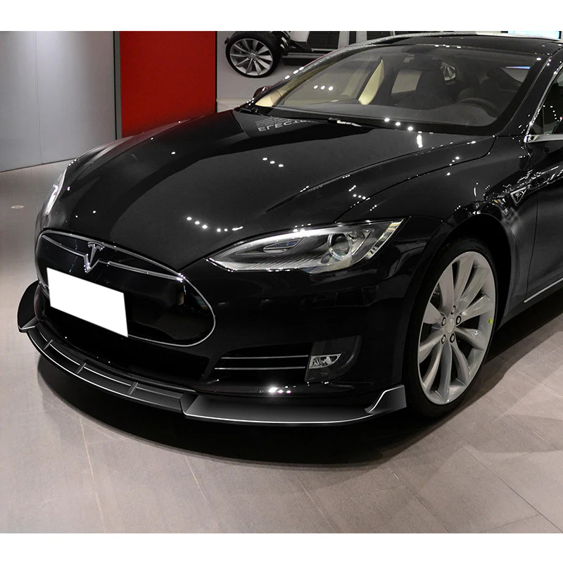 For 2012-2016 Tesla Model S V2 3-PCS Painted Black Front Bumper Splitter Spoiler Lip - Image 5