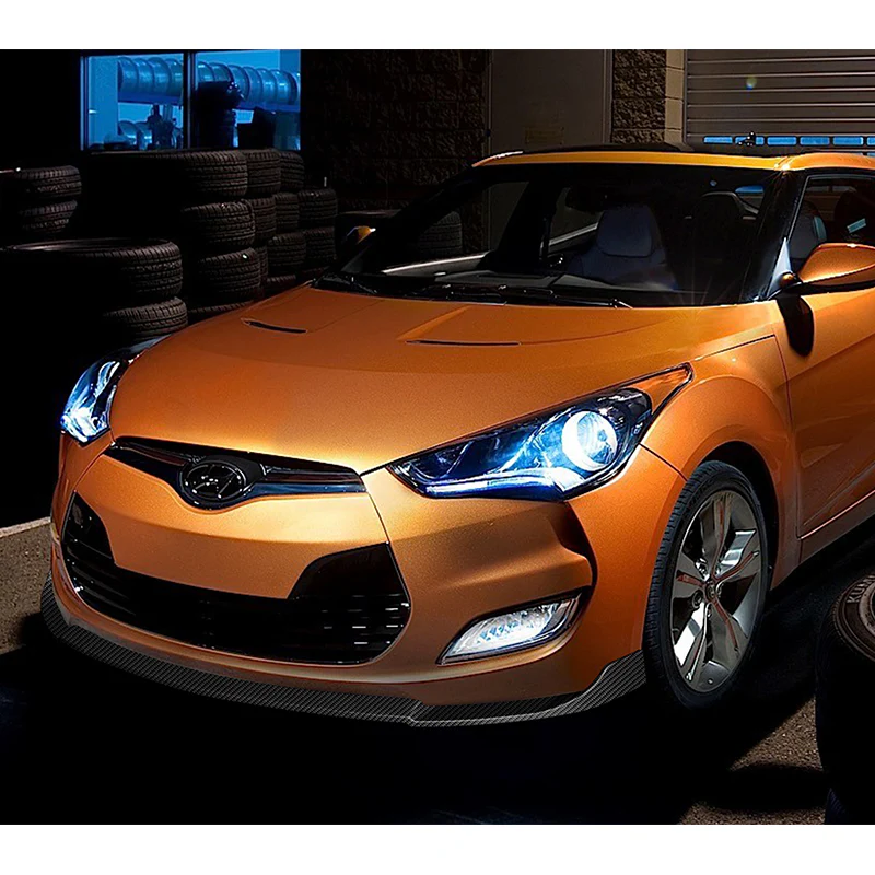 For 2012-2017 Hyundai Veloster Base 3-PCS Carbon Look Front Bumper Body Spoiler Lip - Image 5